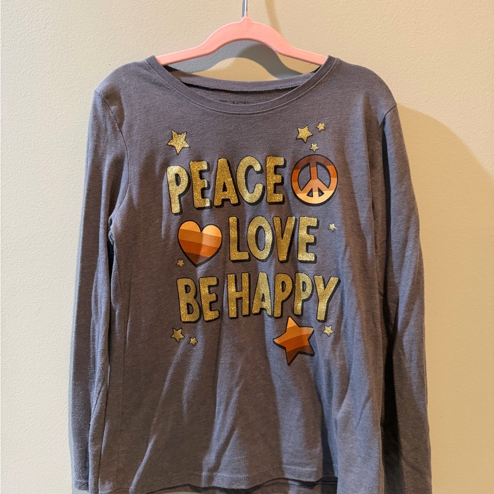 The Children's Place Gray Long Sleeve Tee with Peace Love Be Happy Design
